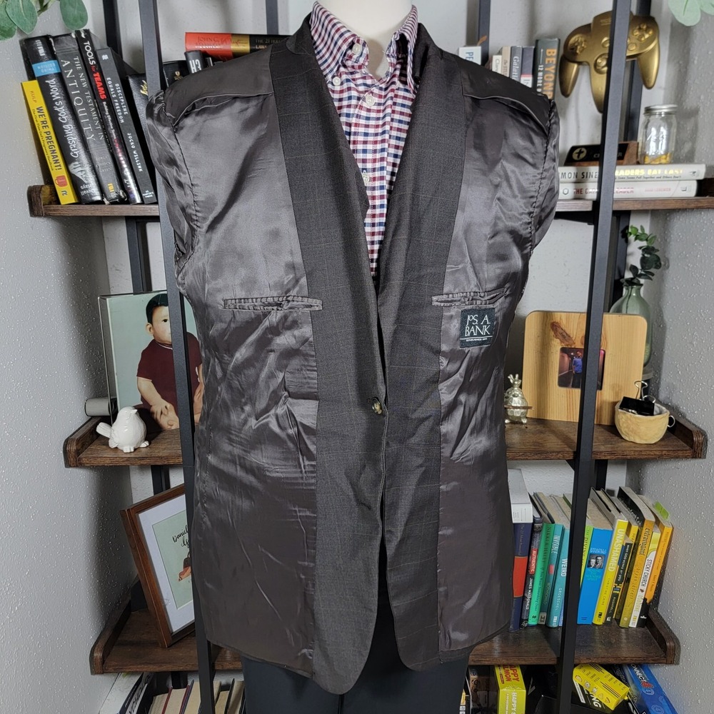 Jos A Bank Men's Sport Coat Blazer Two Button Brown Plaid Wool Size 44R - Picture 14 of 16
